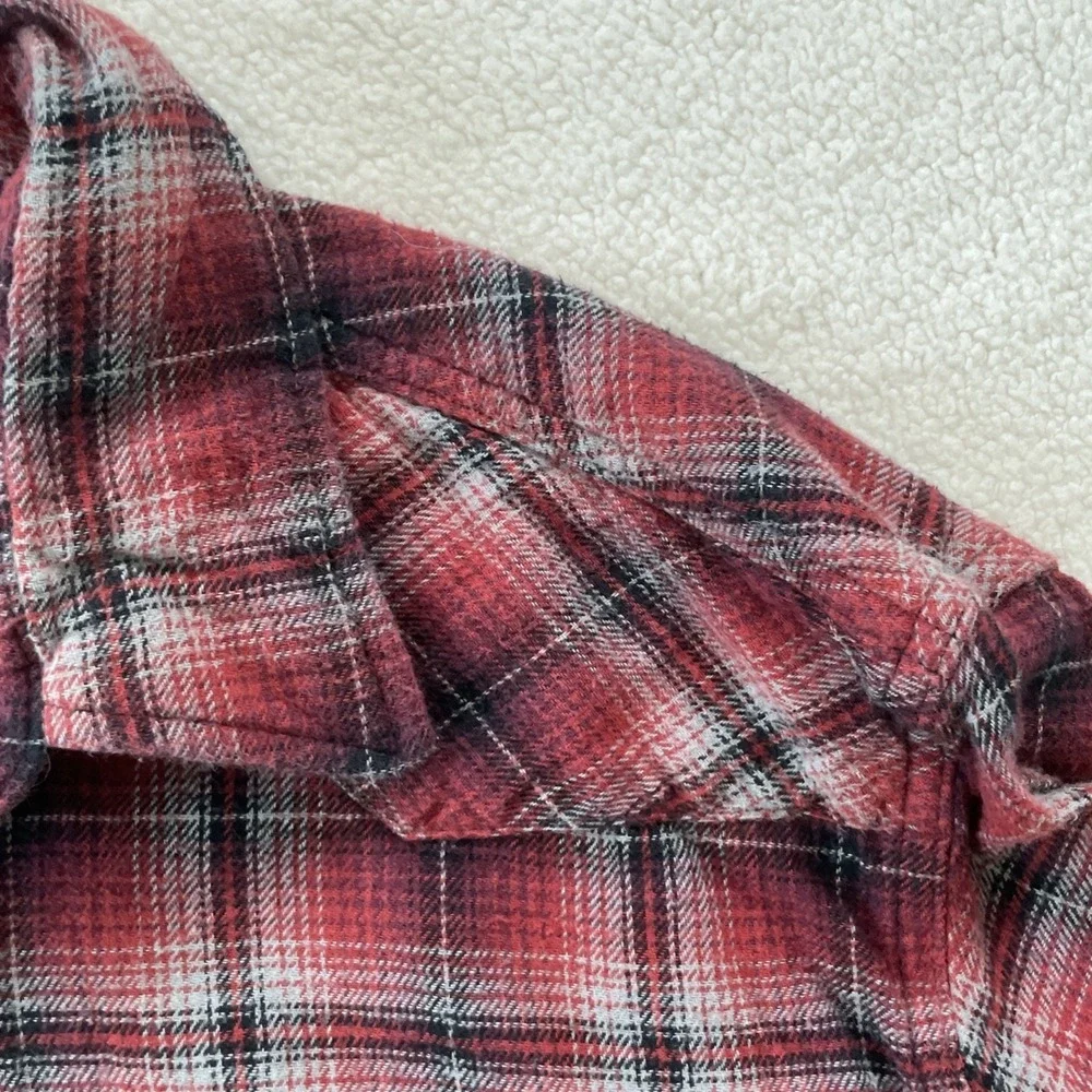90s Vintage Wrangler Wrancher Mens XL Shirt Red Plaid Flannel Western Pearl Snap